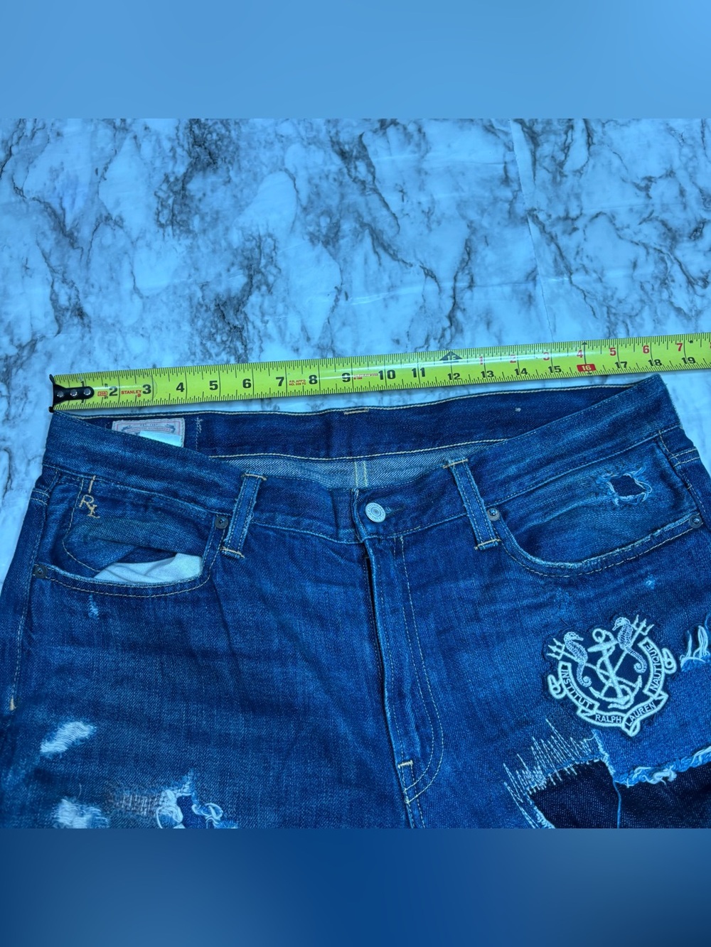 POLO RALPH LAUREN Astor Slim Boyfriend Patchwork Denim Jeans Size 31 blue cotton - Picture 4 of 9